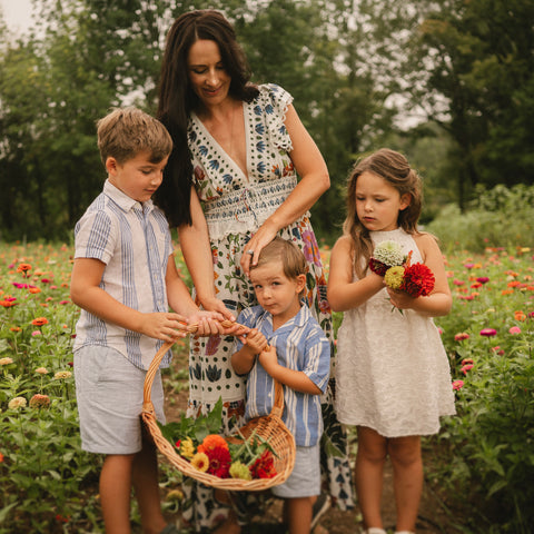 Katiebee Photography Family Photo Session with uPick in flower fields at First Roots Farm in Oconomowoc, WI