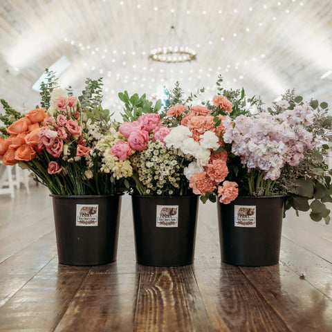 DIY wedding flower buckets from First Roots Farm in Oconomowoc