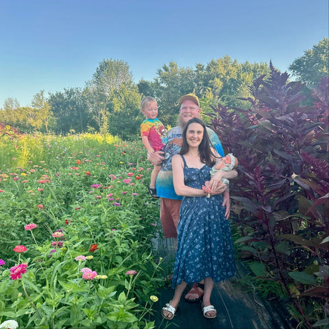 Kids enjoying a summer morning at a flower farm in Wisconsin.